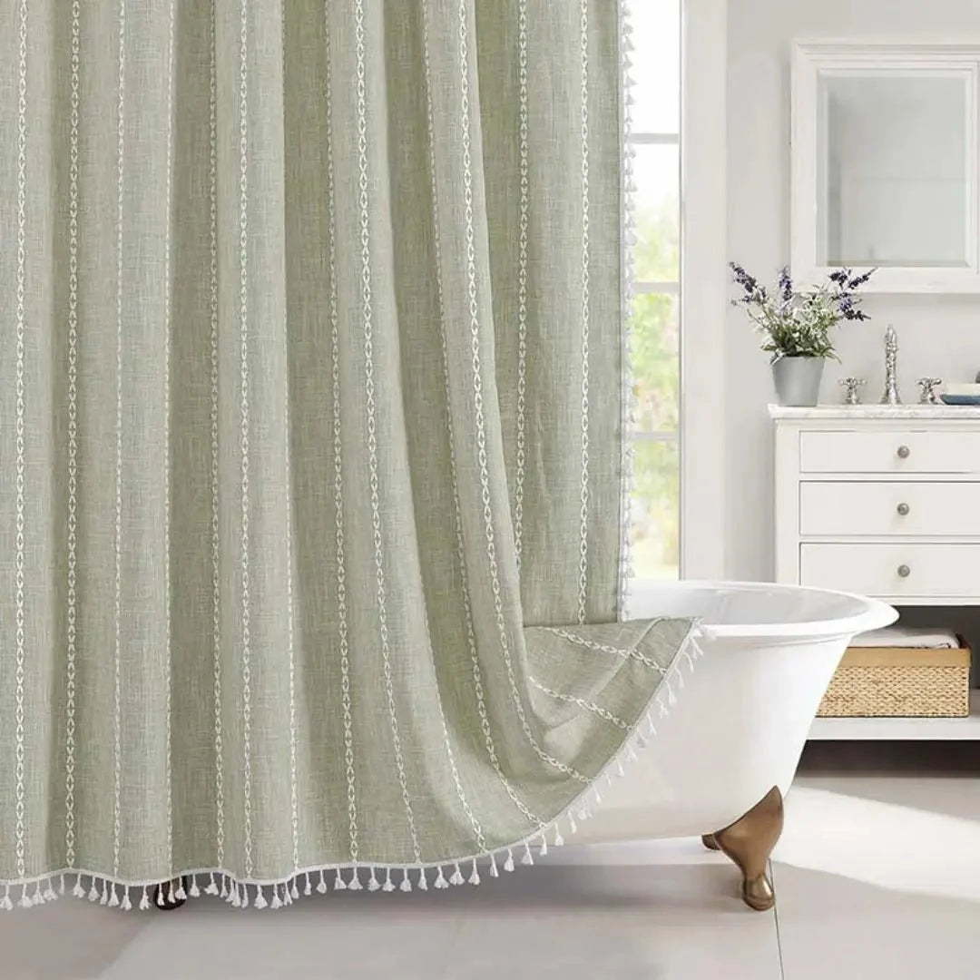 Shower Curtain Linen Waterproof Rustproof Grommets & Hooks