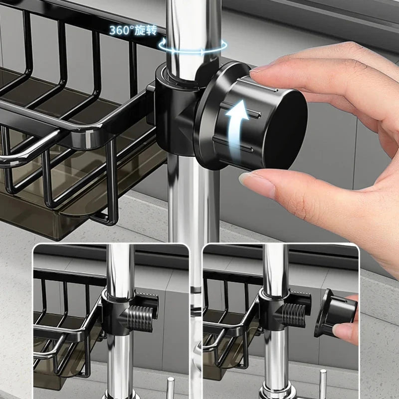 Sink Organizer Rust-Resistant Aluminum Draining Rack & Utensil Caddy