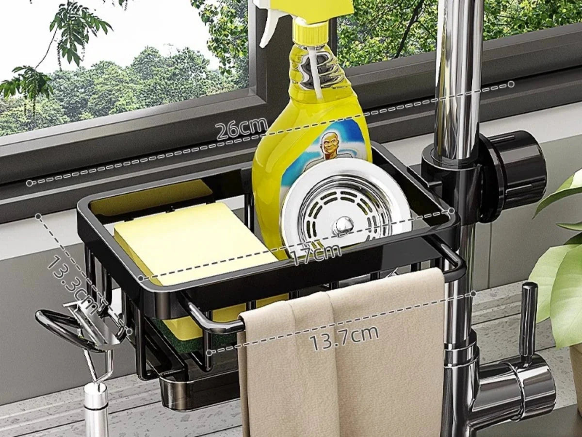 Sink Organizer Rust-Resistant Aluminum Draining Rack & Utensil Caddy