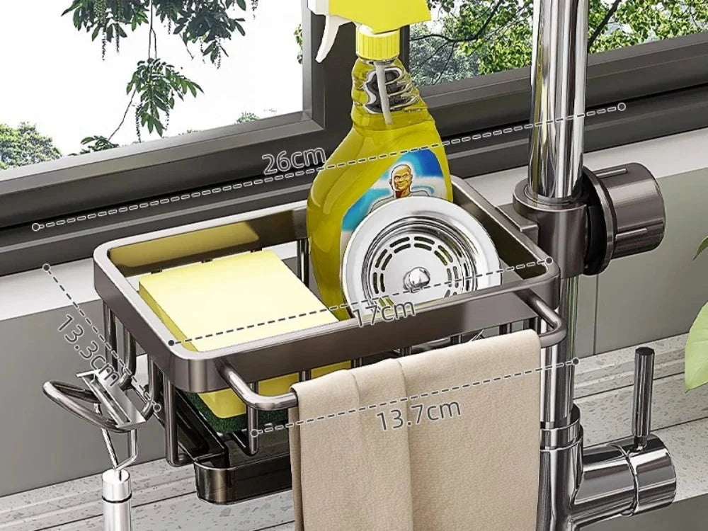 Sink Organizer Rust-Resistant Aluminum Draining Rack & Utensil Caddy