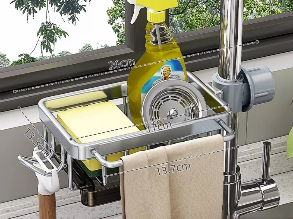 Sink Organizer Rust-Resistant Aluminum Draining Rack & Utensil Caddy