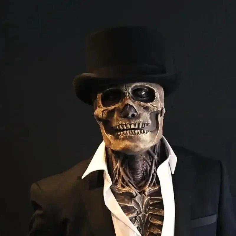 Skeleton Costume Realistic Full-Face Mask & Matching Hat