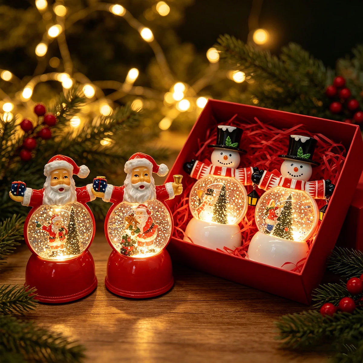 Snow Globe Figurine Santa LED Tabletop Decor