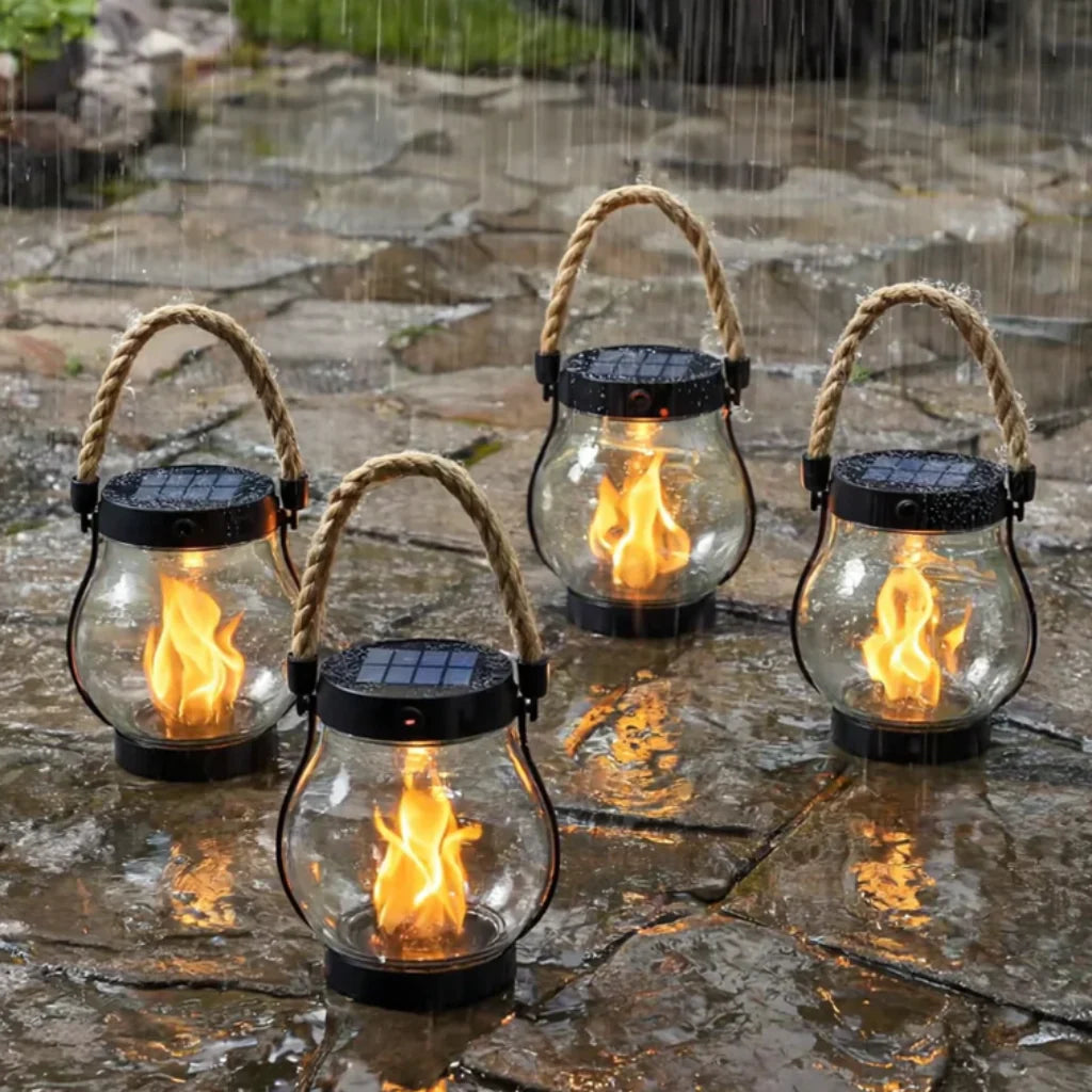 Solar Lantern Flickering Flame LED Weather-Resistant