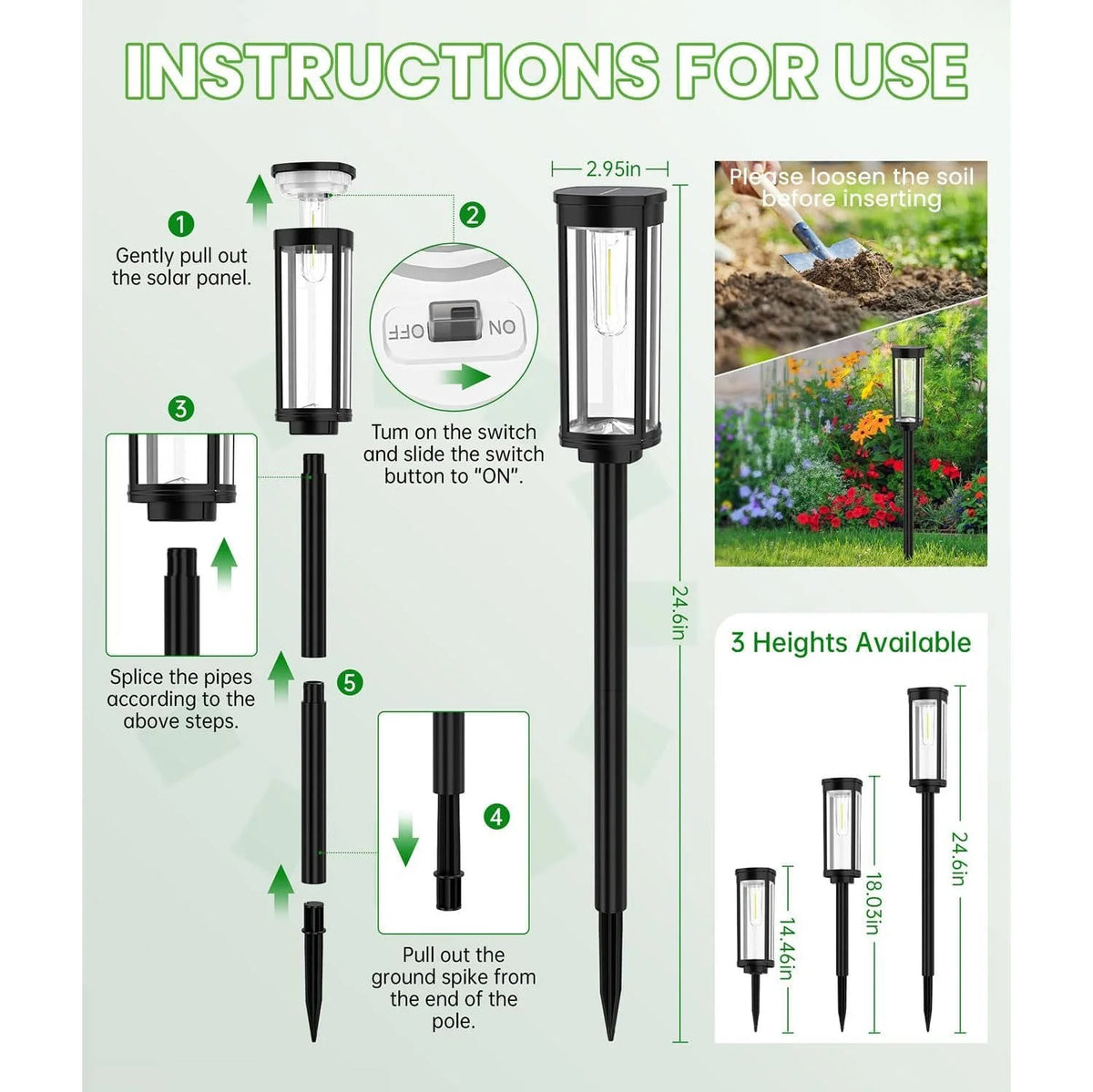 Solar Pathway Light Automatic Sensor IP65 Waterproof