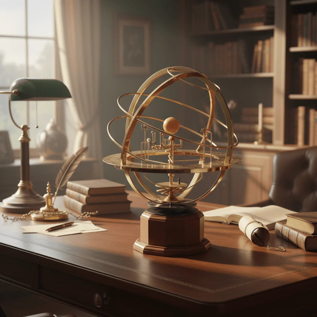 Solar System Orrery Brass Manual Rotation Weighted Base