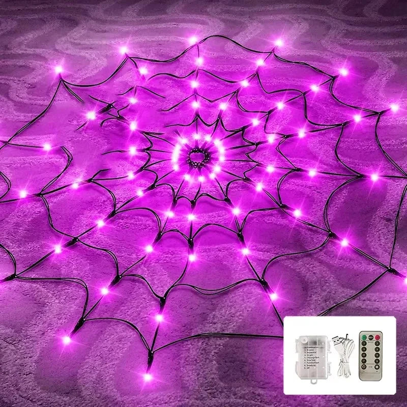 Spider Web Decoration 70 LED Lights Battery-Powered Waterproof