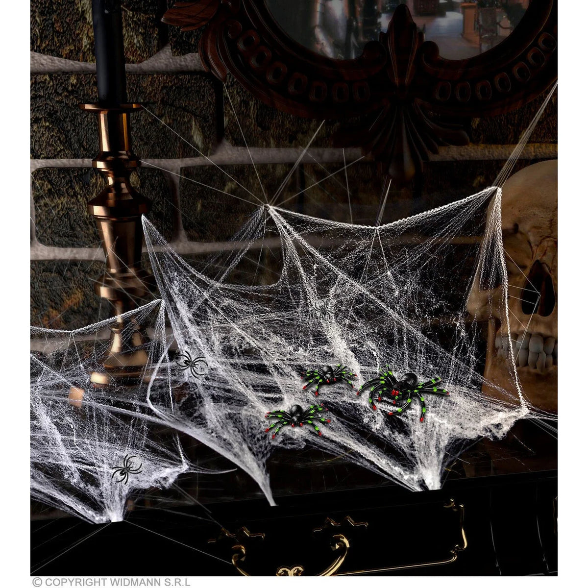 Spider Web Decoration White Net & Large Black Spiders