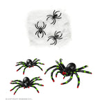 Spider Web Decoration White Net & Large Black Spiders