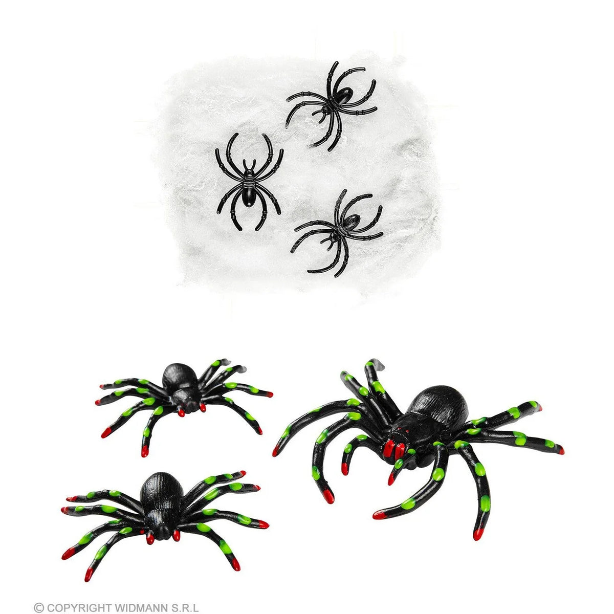 Spider Web Decoration White Net & Large Black Spiders