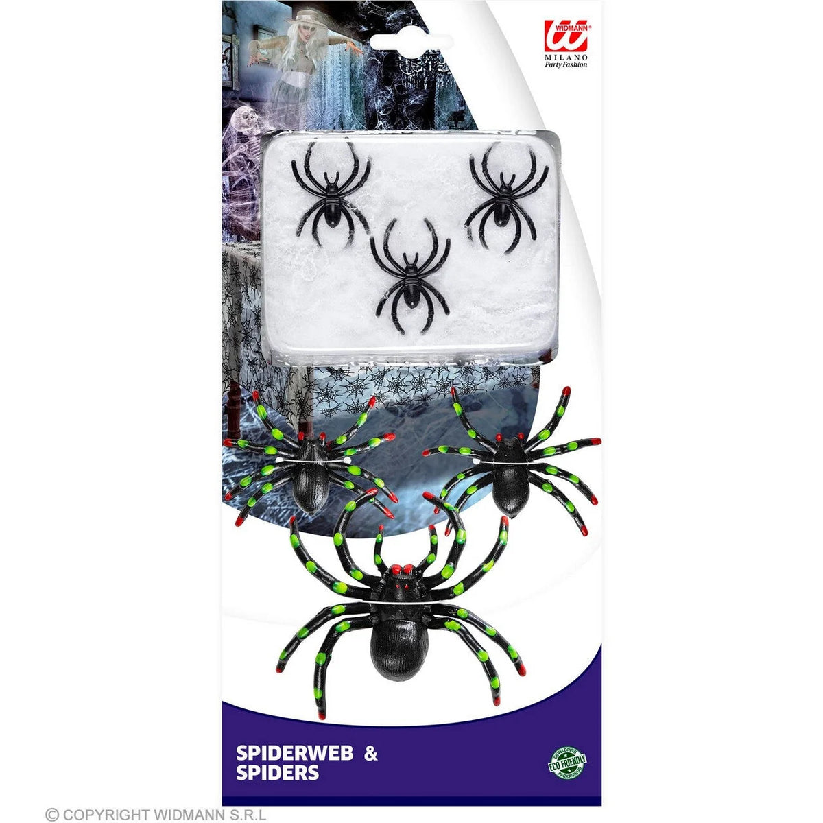 Spider Web Decoration White Net & Large Black Spiders