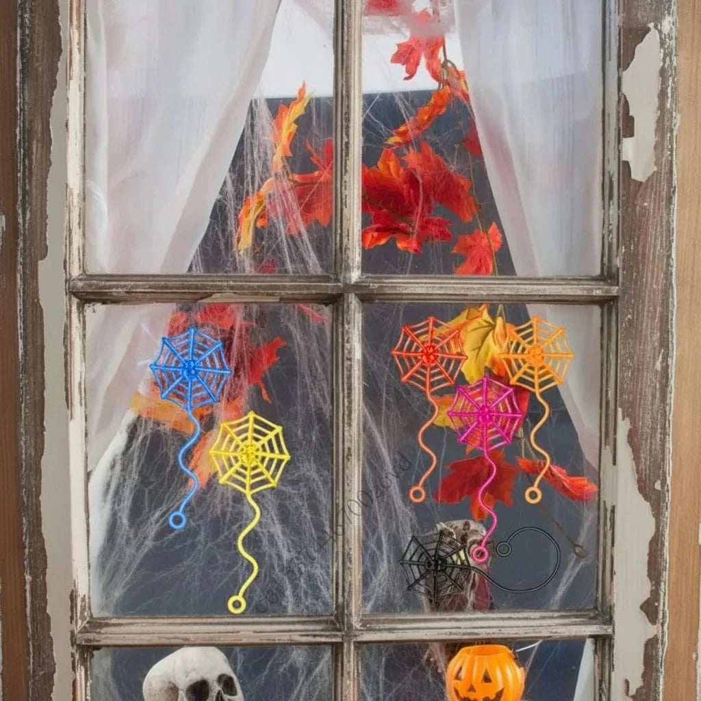 Spiderweb Decorations Neon Sticky & Reusable