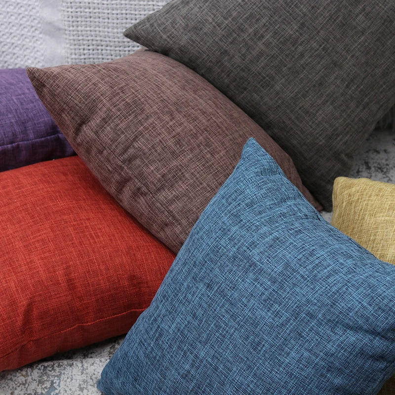 Square Cushion Cover Textured Linen-Blend Removable Insert Sleeve