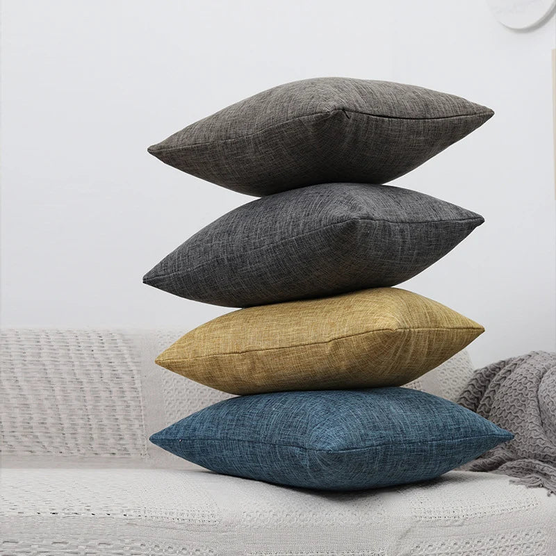 Square Cushion Cover Textured Linen-Blend Removable Insert Sleeve