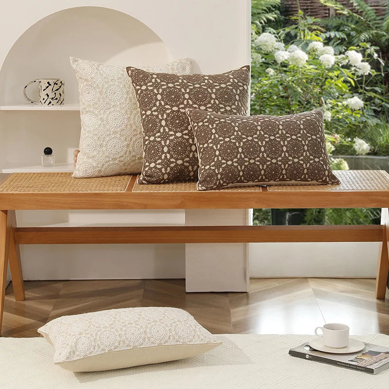 Square Decorative Cushion Linen Base & Crochet Overlay