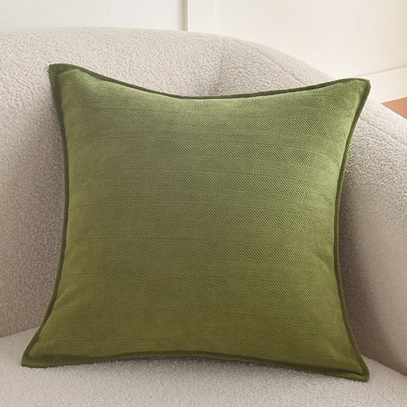 Square Pillow Cover Herringbone Texture & Piped Edge Hidden Zipper