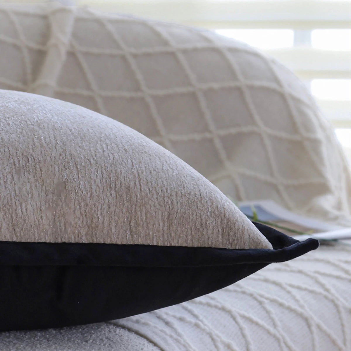 Square Pillow Cover Microvelour Contrast Piping Hidden Zip