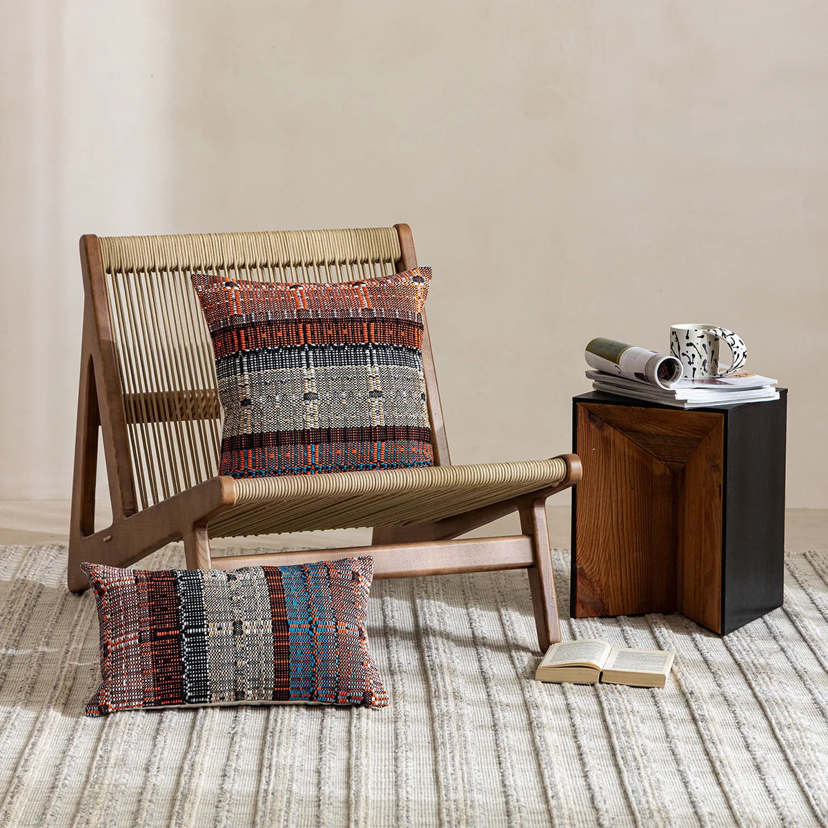 Square Pillow Cover Textured Block-Stripe & Concealed Zipper