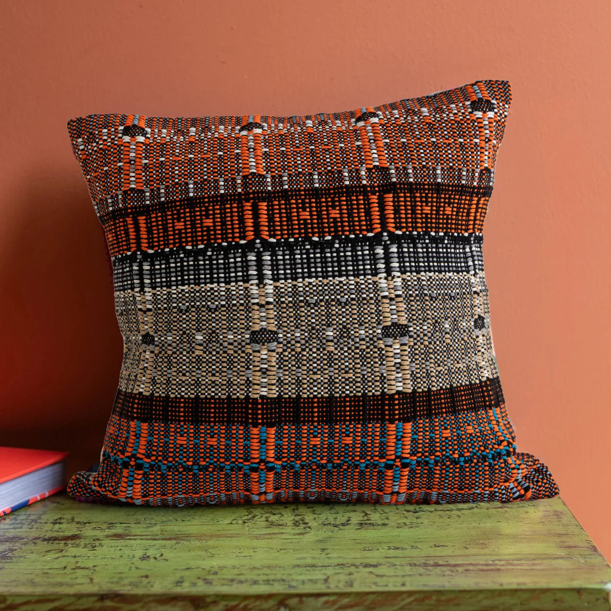 Square Pillow Cover Textured Block-Stripe & Concealed Zipper