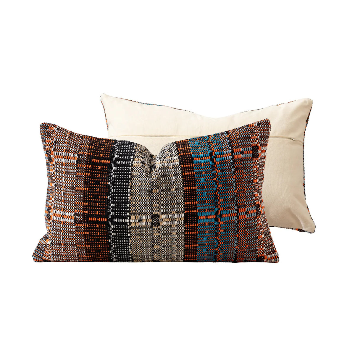 Square Pillow Cover Textured Block-Stripe & Concealed Zipper