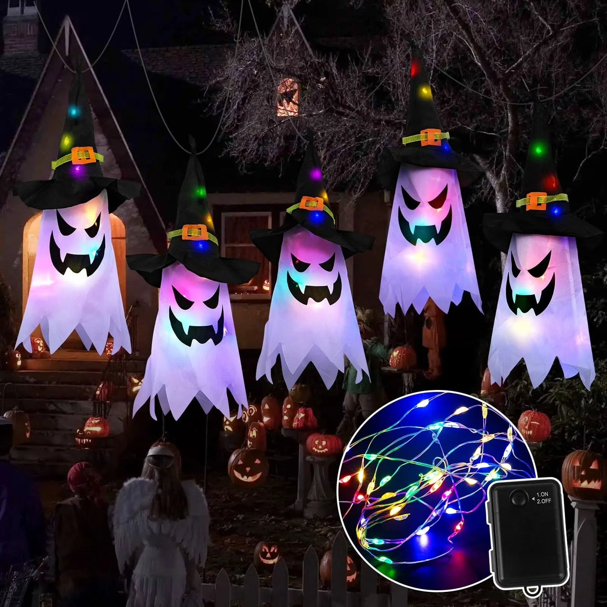 String Lights Ghost Battery-Operated Multicolor Weatherproof