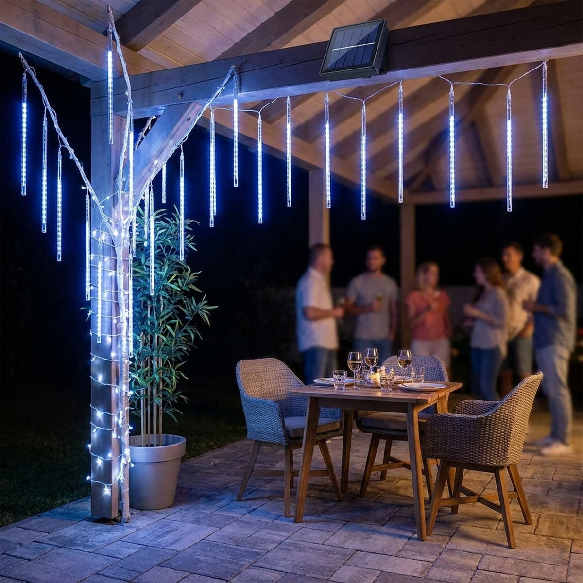 String Lights Solar 360 Degree Meteor Shower Weather-Resistant