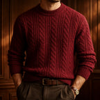 Sweater Cable Knit Cotton Blend Ribbed Crew Neckline