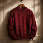 Sweater Cable Knit Cotton Blend Ribbed Crew Neckline