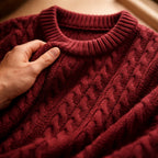 Sweater Cable Knit Cotton Blend Ribbed Crew Neckline