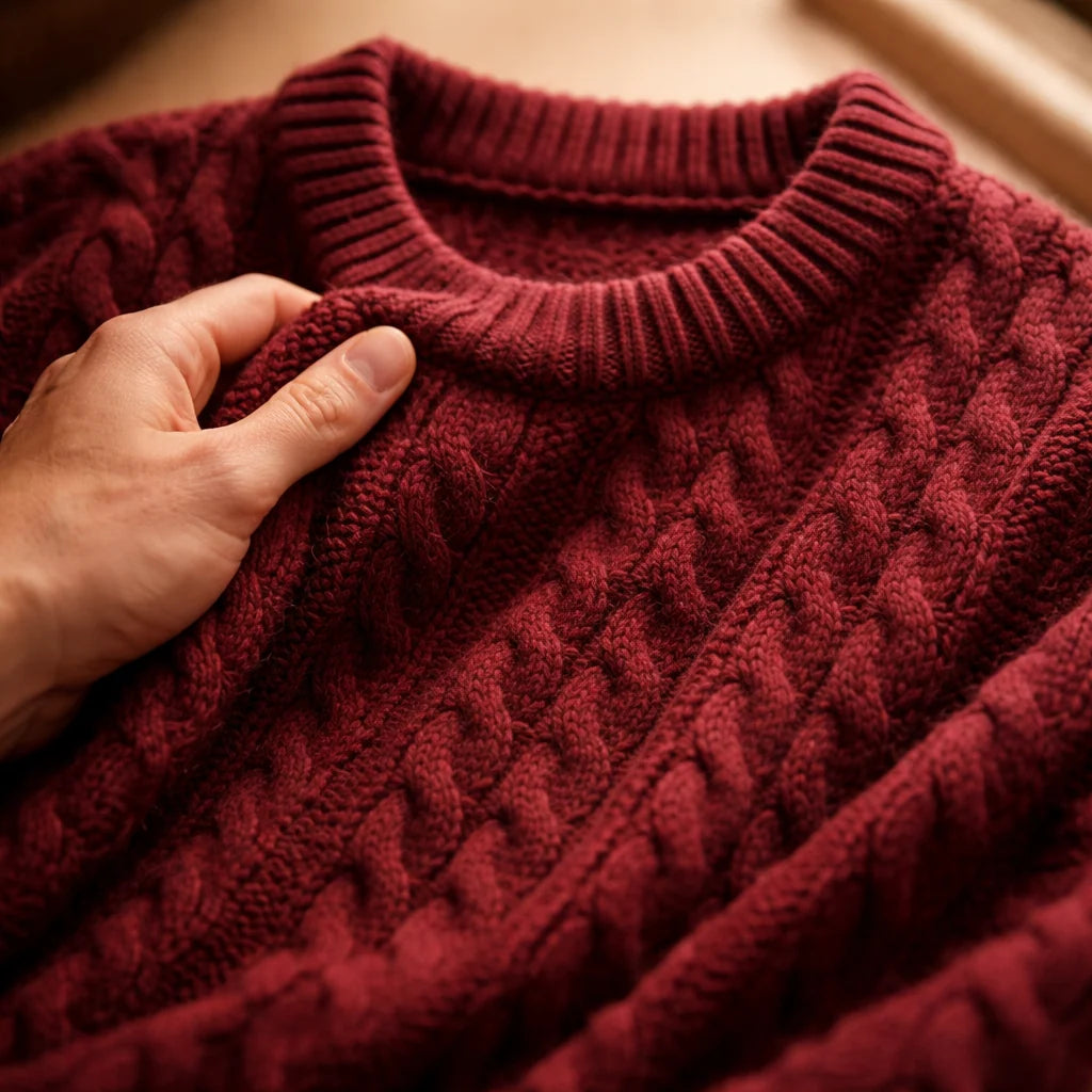 Sweater Cable Knit Cotton Blend Ribbed Crew Neckline