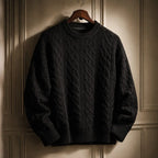 Sweater Cable Knit Cotton Blend Ribbed Crew Neckline