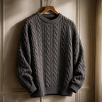 Sweater Cable Knit Cotton Blend Ribbed Crew Neckline