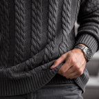 Sweater Cable Knit Cotton Blend Ribbed Crew Neckline
