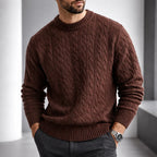Sweater Cable Knit Cotton Blend Ribbed Crew Neckline