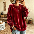 Sweater Oversized Velvet Blend Ribbed Hem & Pockets