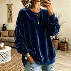 Sweater Oversized Velvet Blend Ribbed Hem & Pockets