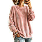 Sweater Oversized Velvet Blend Ribbed Hem & Pockets