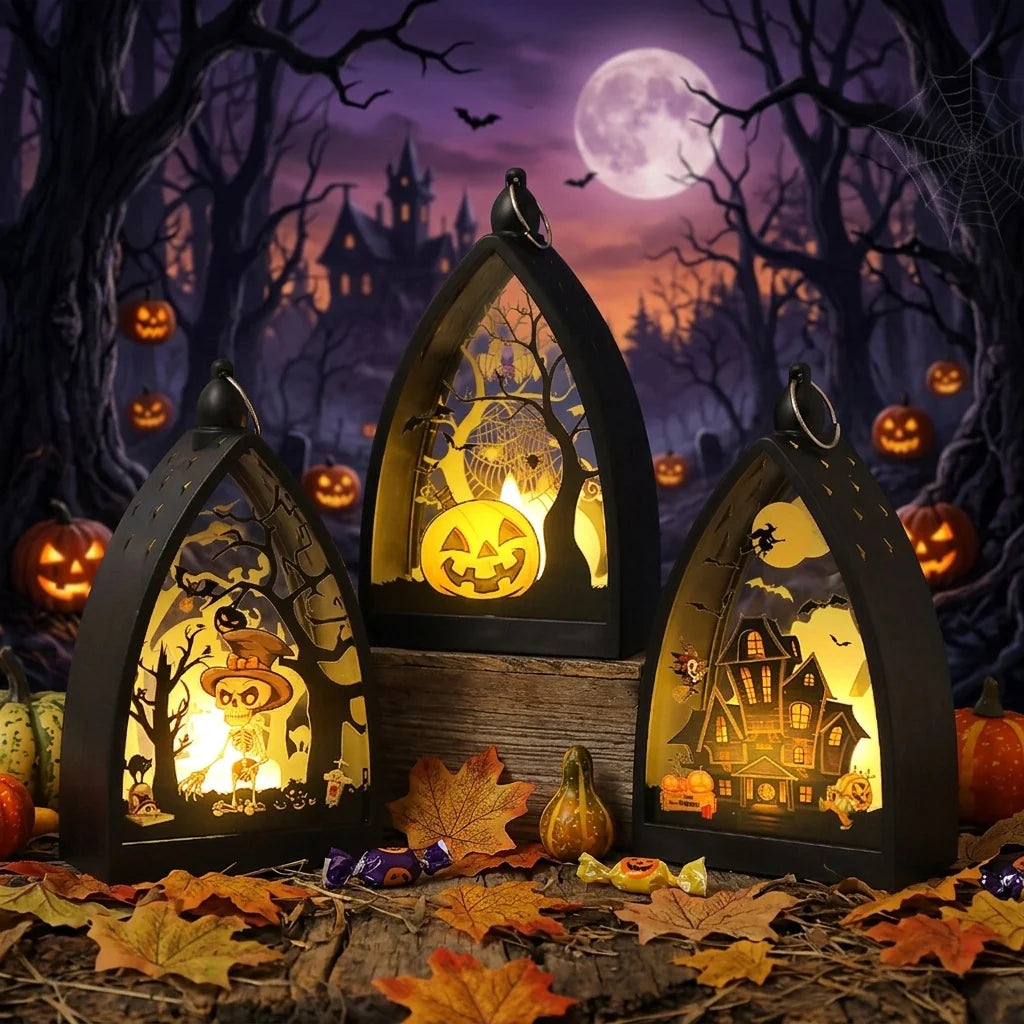 Table Lantern Halloween Witch Scene Soft LED Portable
