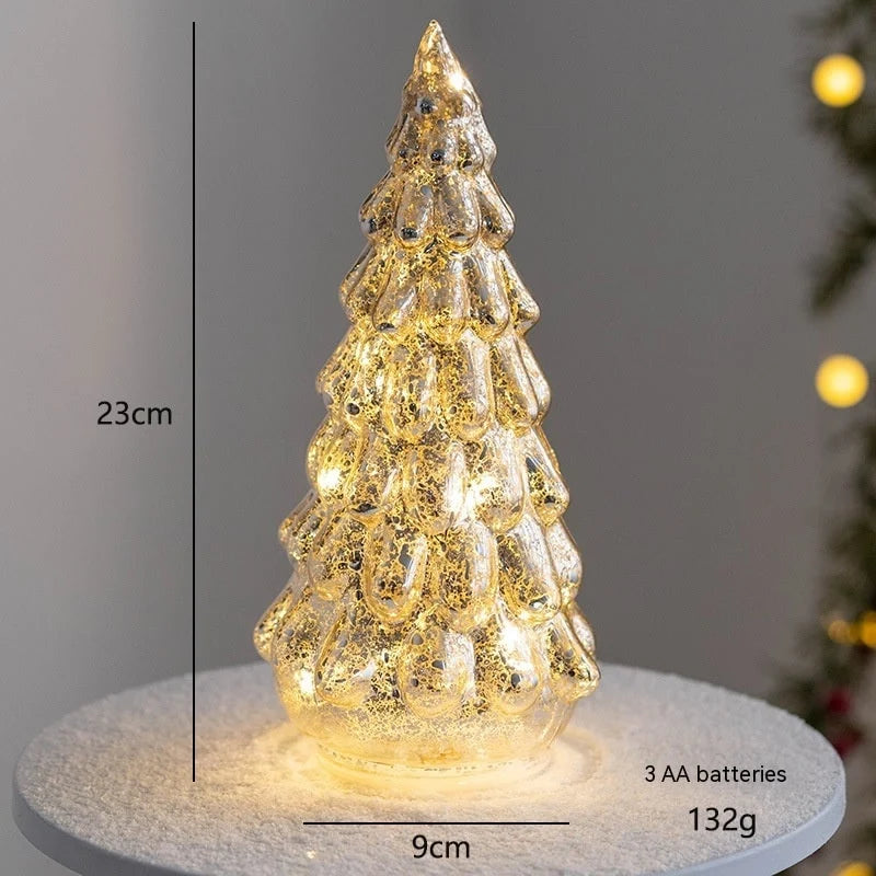 Tabletop Christmas Tree Pre-Lit Warm LED Mercury Glass