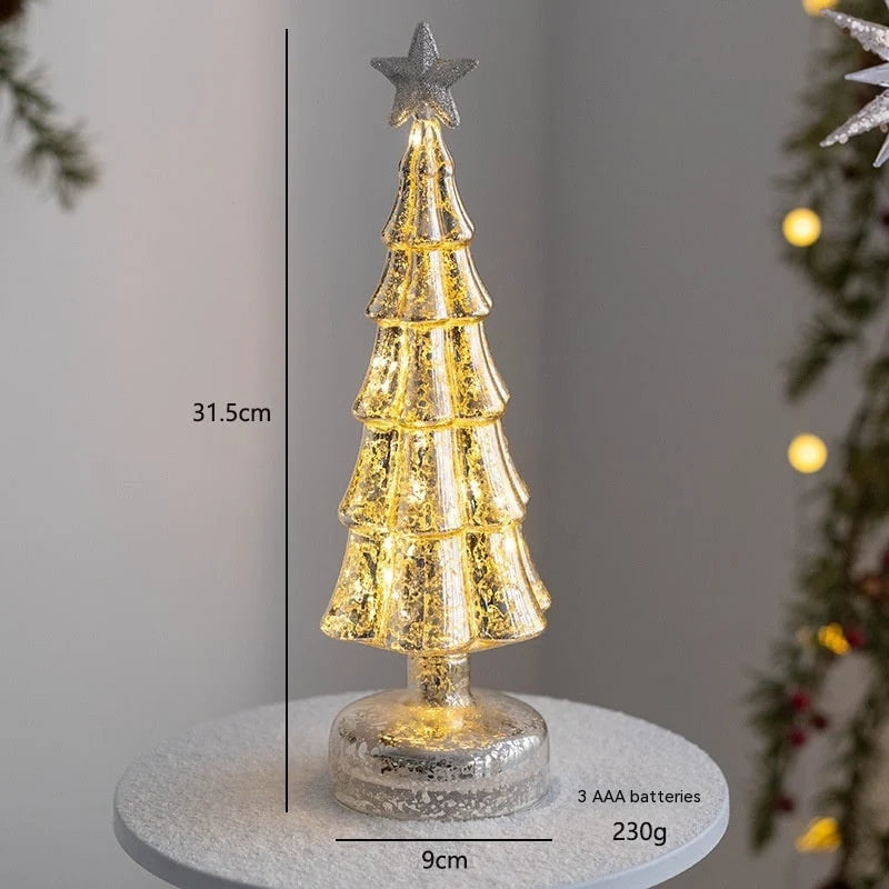 Tabletop Christmas Tree Pre-Lit Warm LED Mercury Glass