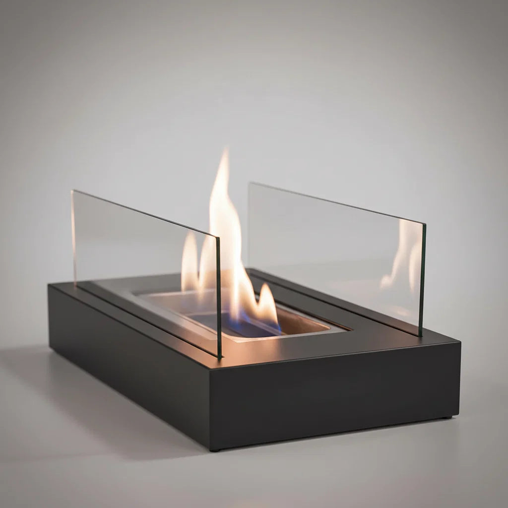 Tabletop Fireplace Smoke-Free Metal & Tempered Glass
