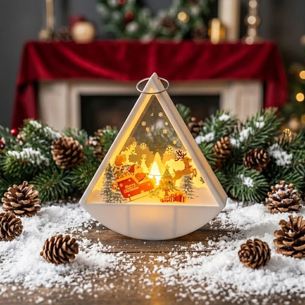 Tabletop Light Triangular Santa Scene Warm White