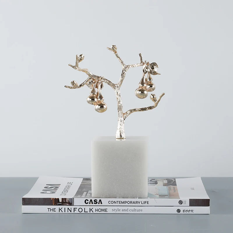 Tabletop Tree Sculpture Gold Metal Modern & Compact