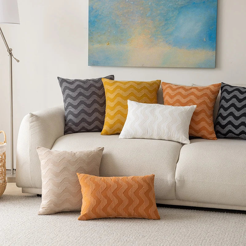 Throw Pillow Cover Woven Chevron Hidden Zipper Machine Washable