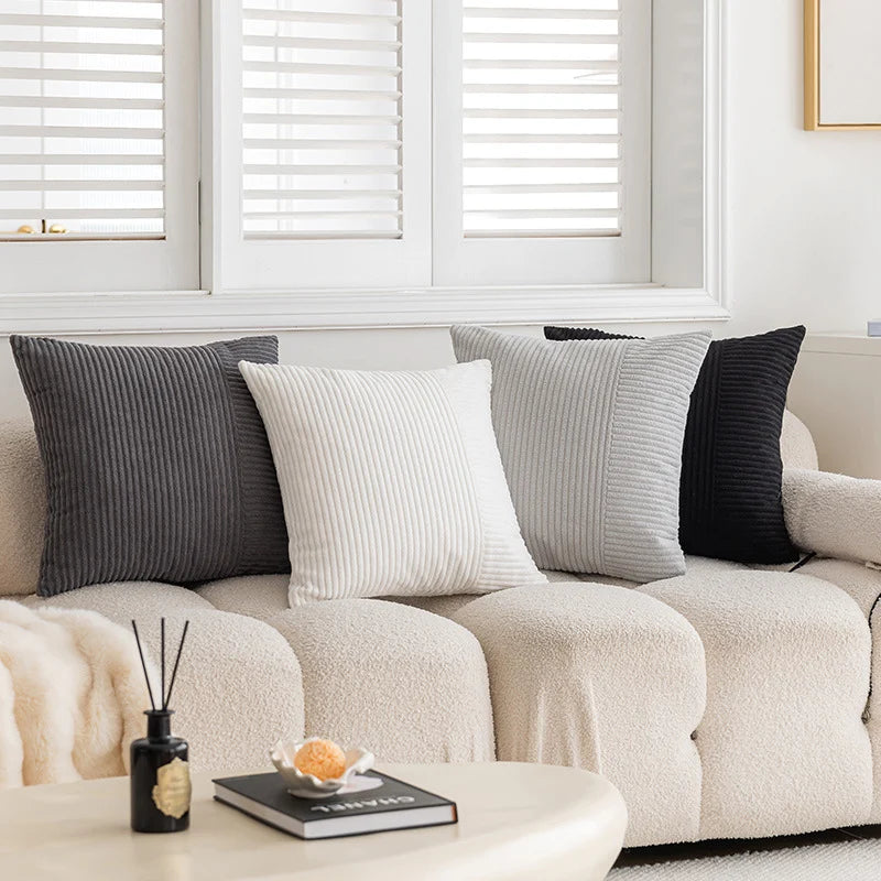 Throw Pillow Ribbed Chenille Removable Cover & Hidden Zipper