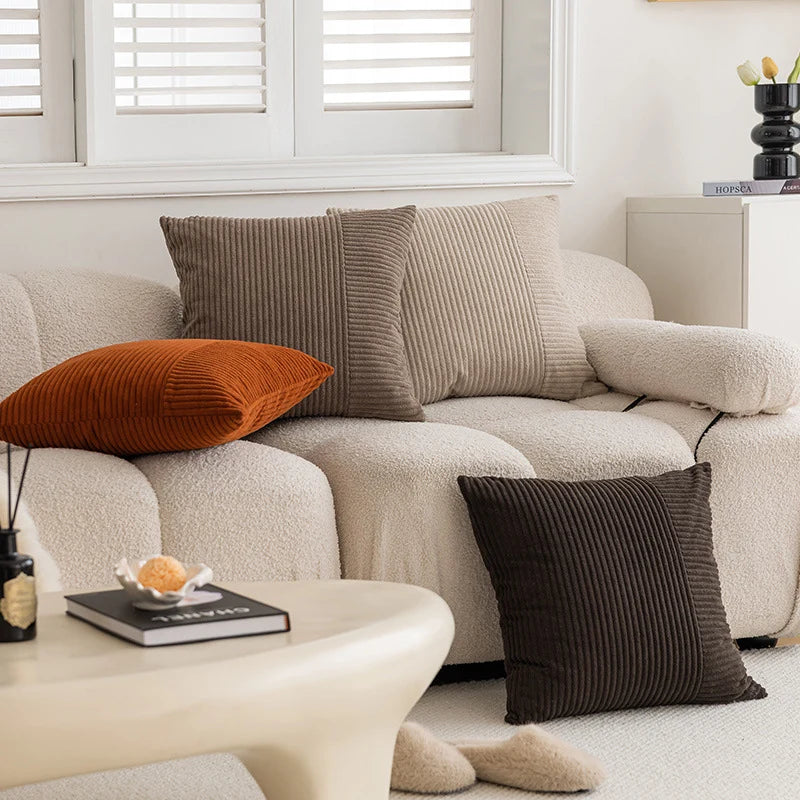 Throw Pillow Ribbed Chenille Removable Cover & Hidden Zipper