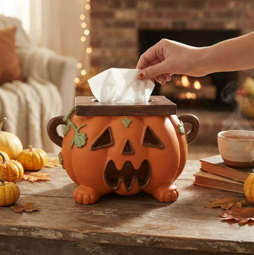 Tissue Box Cover Pumpkin Design Fits Standard Boxes