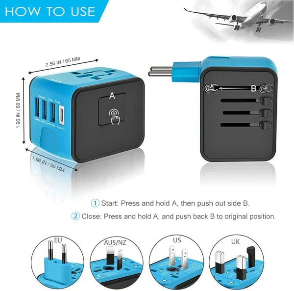 Travel Adapter Universal 4 USB & Surge Protection