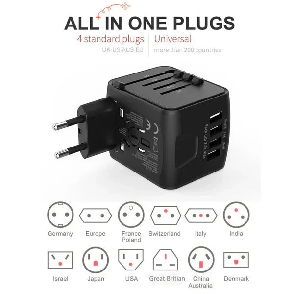 Travel Adapter Universal 4 USB & Surge Protection