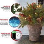 Urn Filler Dense Evergreen Battery Operated Timer 35 LEDs